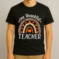 One Thankful Teacher, Autumn Fall Leopard Design T-Shirt