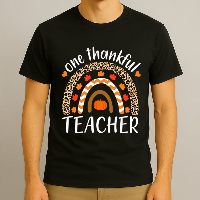 One Thankful Teacher, Autumn Fall Leopard Design T-Shirt