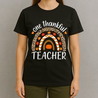 One Thankful Teacher, Autumn Fall Leopard Design T-Shirt