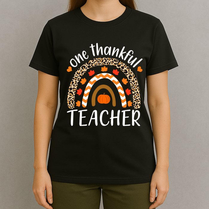 One Thankful Teacher, Autumn Fall Leopard Design T-Shirt