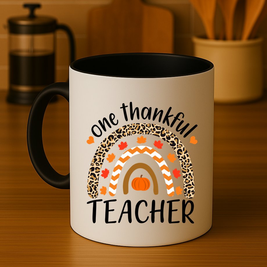 One Thankful Teacher, Autumn Fall Leopard Design Mug
