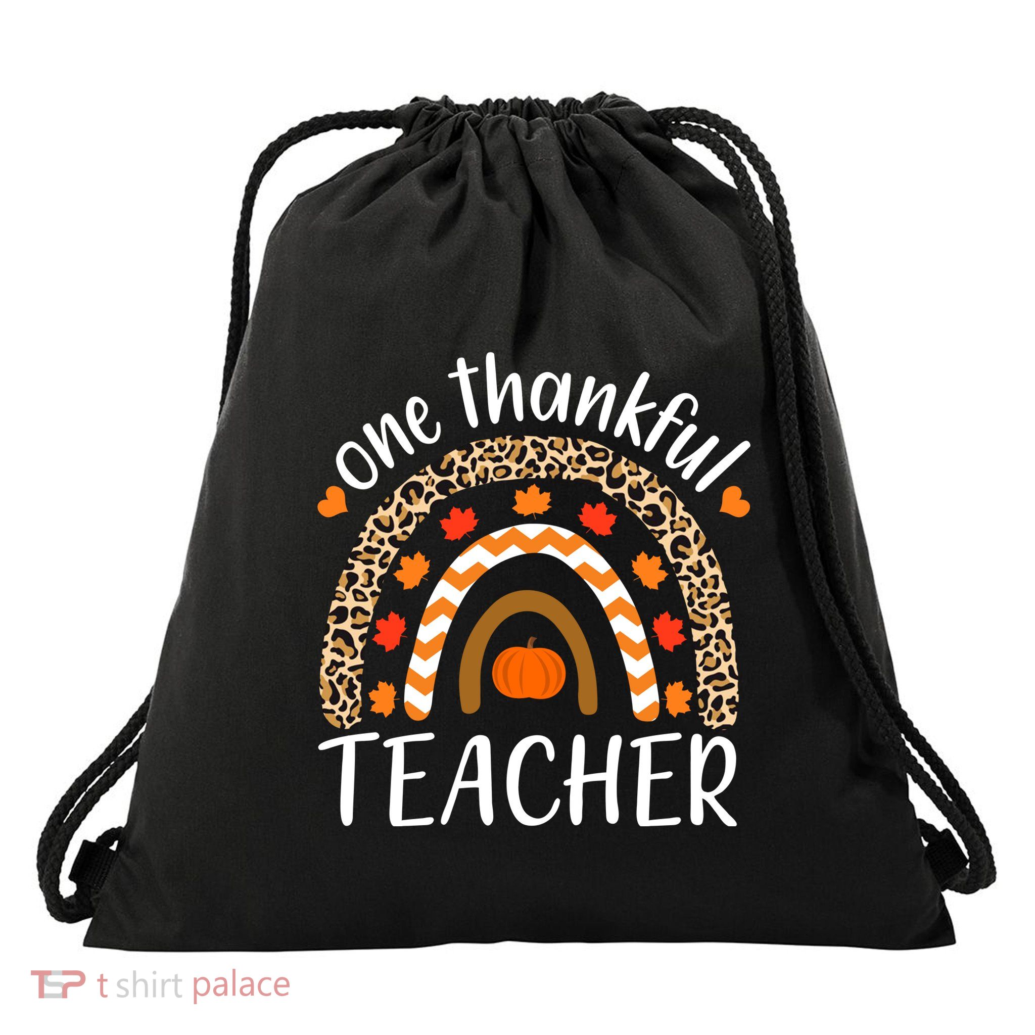 One Thankful Teacher, Autumn Fall Leopard Design Drawstring Bag