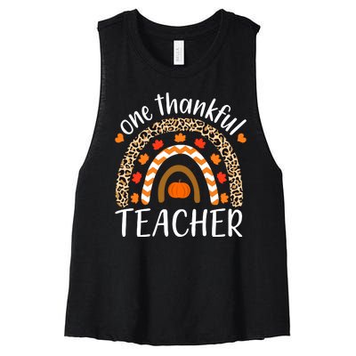 One Thankful Teacher, Autumn Fall Leopard Design Women's Racerback Cropped Tank