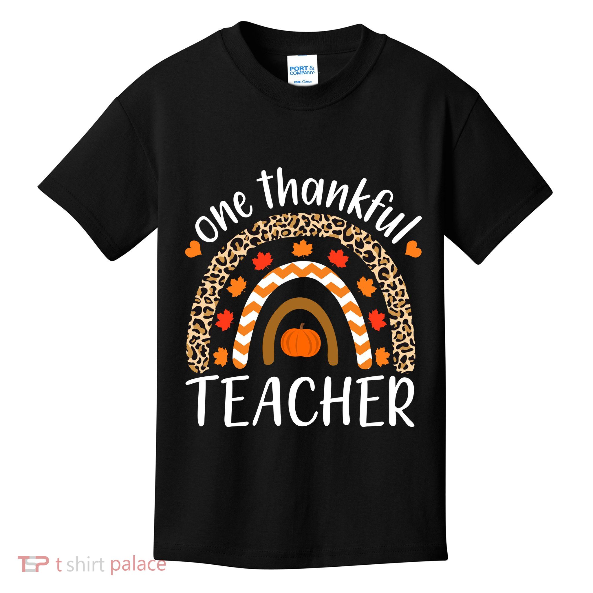 One Thankful Teacher, Autumn Fall Leopard Design Kids T-Shirt