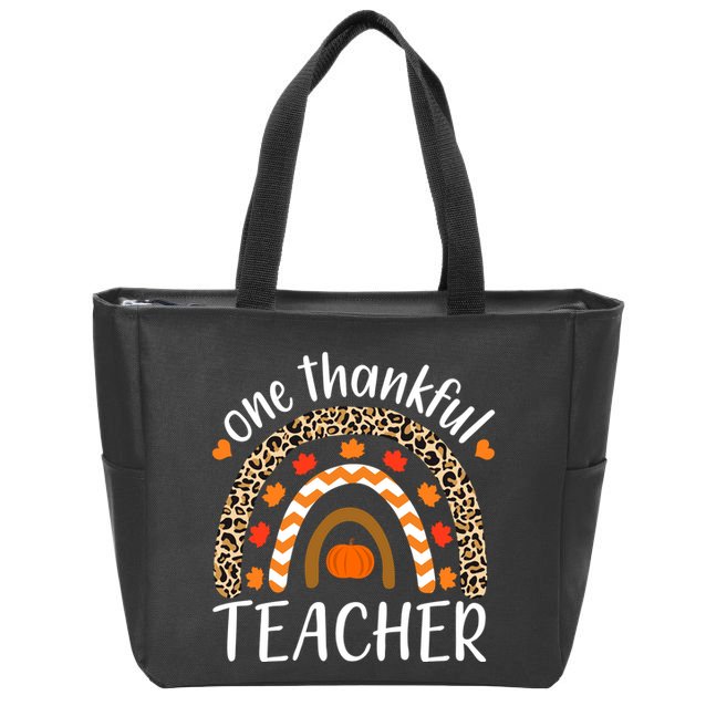 One Thankful Teacher, Autumn Fall Leopard Design Zip Tote Bag