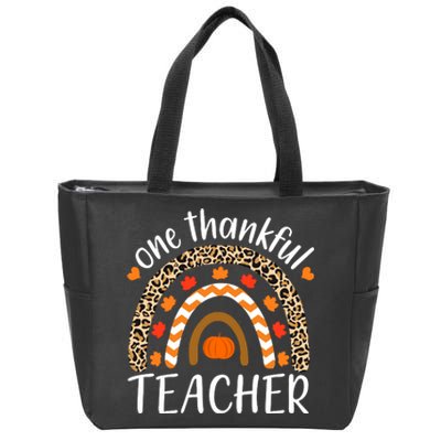 One Thankful Teacher, Autumn Fall Leopard Design Zip Tote Bag