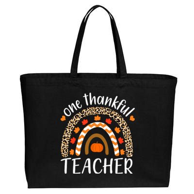 One Thankful Teacher, Autumn Fall Leopard Design Cotton Canvas Jumbo Tote