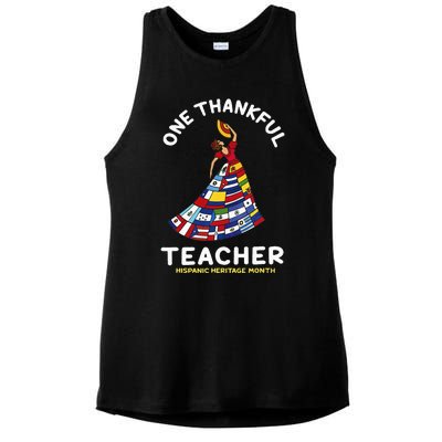 One Thankful Teacher Hispanic Heritage Month Countries Flags Ladies PosiCharge Tri-Blend Wicking Tank