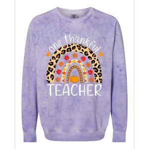 One Thankful Teacher Thanksgiving Rainbow Leopard Fall Colorblast Crewneck Sweatshirt