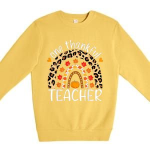 One Thankful Teacher Thanksgiving Rainbow Leopard Fall Premium Crewneck Sweatshirt