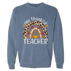 One Thankful Teacher Thanksgiving Rainbow Leopard Fall Garment-Dyed Sweatshirt