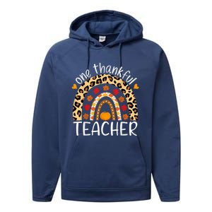 One Thankful Teacher Thanksgiving Rainbow Leopard Fall Performance Fleece Hoodie