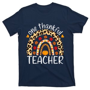 One Thankful Teacher Thanksgiving Rainbow Leopard Fall T-Shirt