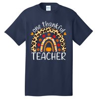 One Thankful Teacher Thanksgiving Rainbow Leopard Fall Tall T-Shirt