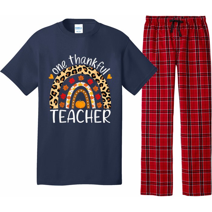 One Thankful Teacher Thanksgiving Rainbow Leopard Fall Pajama Set