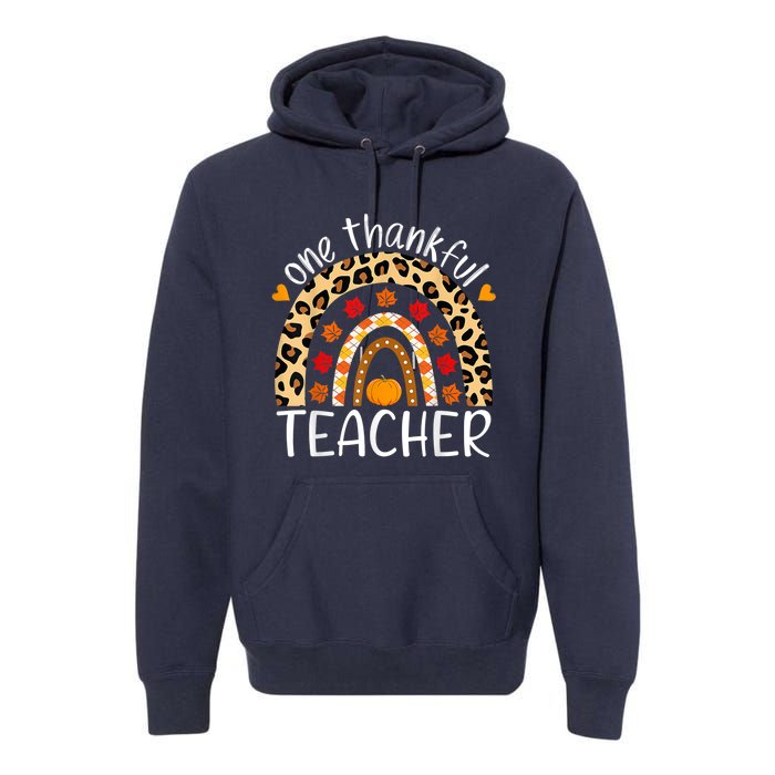 One Thankful Teacher Thanksgiving Rainbow Leopard Fall Premium Hoodie