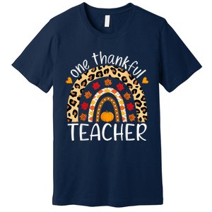 One Thankful Teacher Thanksgiving Rainbow Leopard Fall Premium T-Shirt