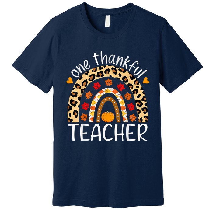 One Thankful Teacher Thanksgiving Rainbow Leopard Fall Premium T-Shirt