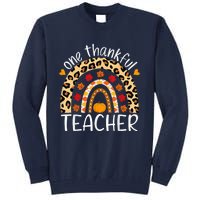 One Thankful Teacher Thanksgiving Rainbow Leopard Fall Tall Sweatshirt