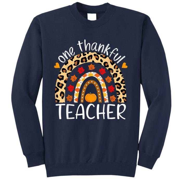 One Thankful Teacher Thanksgiving Rainbow Leopard Fall Tall Sweatshirt