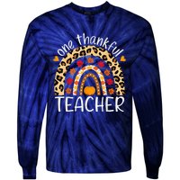 One Thankful Teacher Thanksgiving Rainbow Leopard Fall Tie-Dye Long Sleeve Shirt