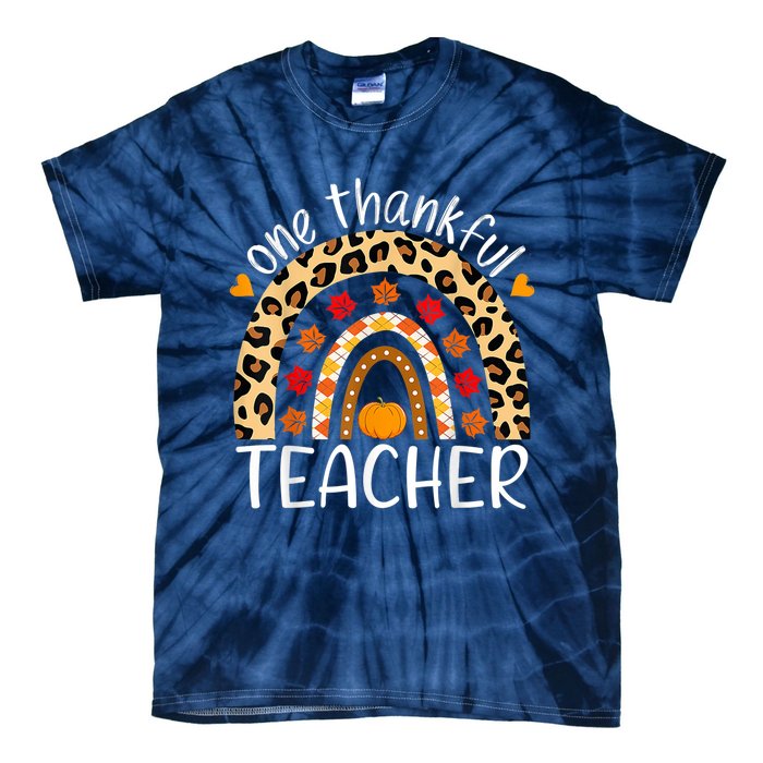 One Thankful Teacher Thanksgiving Rainbow Leopard Fall Tie-Dye T-Shirt