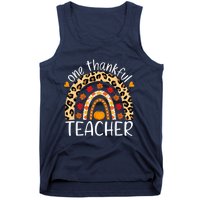 One Thankful Teacher Thanksgiving Rainbow Leopard Fall Tank Top