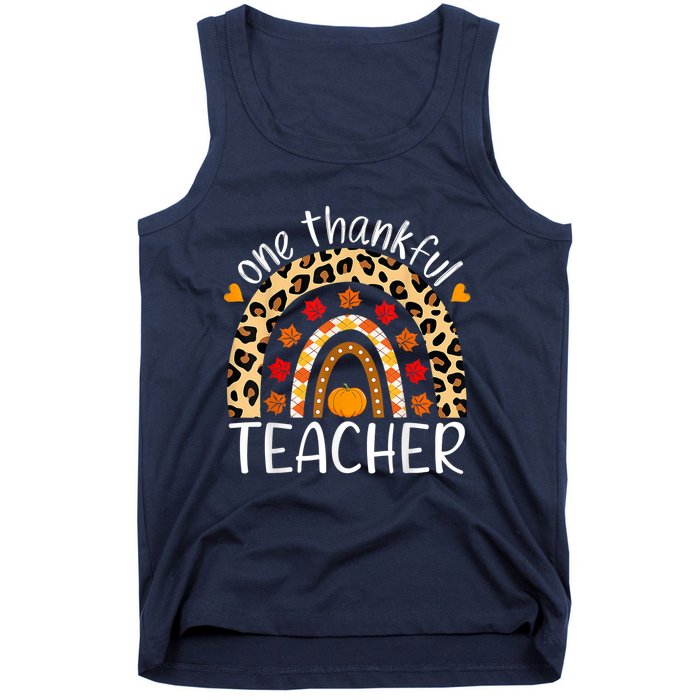 One Thankful Teacher Thanksgiving Rainbow Leopard Fall Tank Top