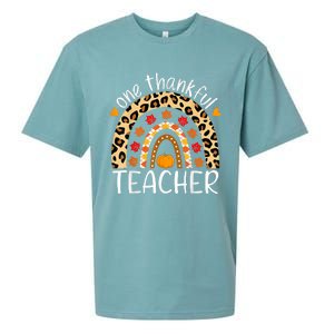 One Thankful Teacher Thanksgiving Rainbow Leopard Fall Sueded Cloud Jersey T-Shirt