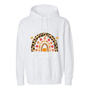 One Thankful Teacher Thanksgiving Rainbow Leopard Fall Garment-Dyed Fleece Hoodie