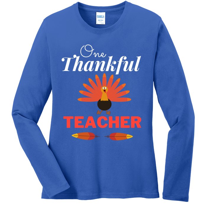 One Thankful Teacher Teachers Thanksgiving Blessed Teacher Gift Ladies Long Sleeve Shirt