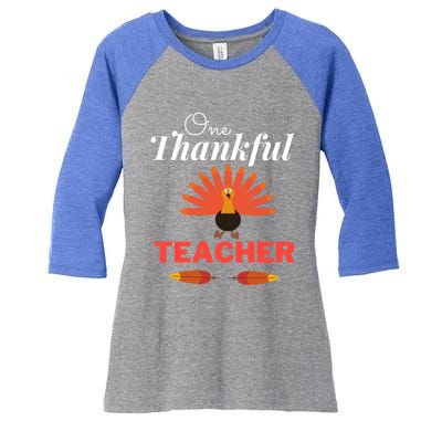 One Thankful Teacher Teachers Thanksgiving Blessed Teacher Gift Women's Tri-Blend 3/4-Sleeve Raglan Shirt