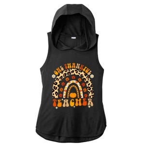 One Thankful Teacher Thanksgiving Rainbow Leopard Fall Ladies PosiCharge Tri-Blend Wicking Draft Hoodie Tank