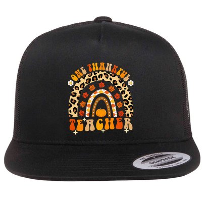 One Thankful Teacher Thanksgiving Rainbow Leopard Fall Flatbill Hat