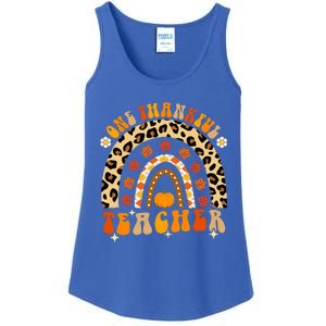 One Thankful Teacher Thanksgiving Rainbow Leopard Fall Ladies Essential Tank