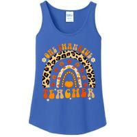 One Thankful Teacher Thanksgiving Rainbow Leopard Fall Ladies Essential Tank