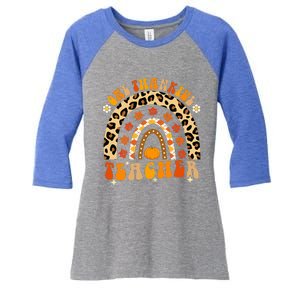 One Thankful Teacher Thanksgiving Rainbow Leopard Fall Women's Tri-Blend 3/4-Sleeve Raglan Shirt