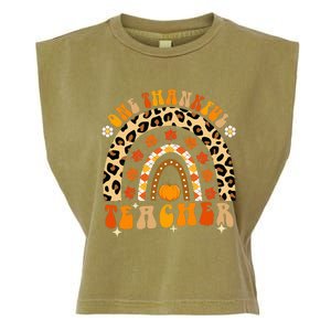 One Thankful Teacher Thanksgiving Rainbow Leopard Fall Garment-Dyed Women's Muscle Tee