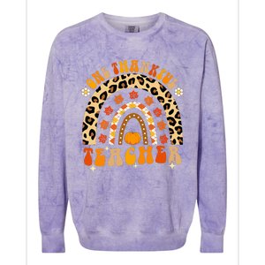 One Thankful Teacher Thanksgiving Rainbow Leopard Fall Colorblast Crewneck Sweatshirt