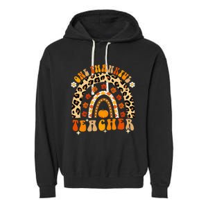 One Thankful Teacher Thanksgiving Rainbow Leopard Fall Garment-Dyed Fleece Hoodie