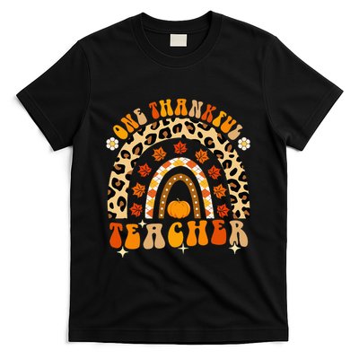 One Thankful Teacher Thanksgiving Rainbow Leopard Fall T-Shirt
