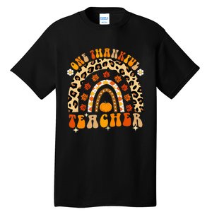 One Thankful Teacher Thanksgiving Rainbow Leopard Fall Tall T-Shirt