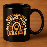 One Thankful Teacher Thanksgiving Rainbow Leopard Fall 11oz C Handle Ceramic Mug