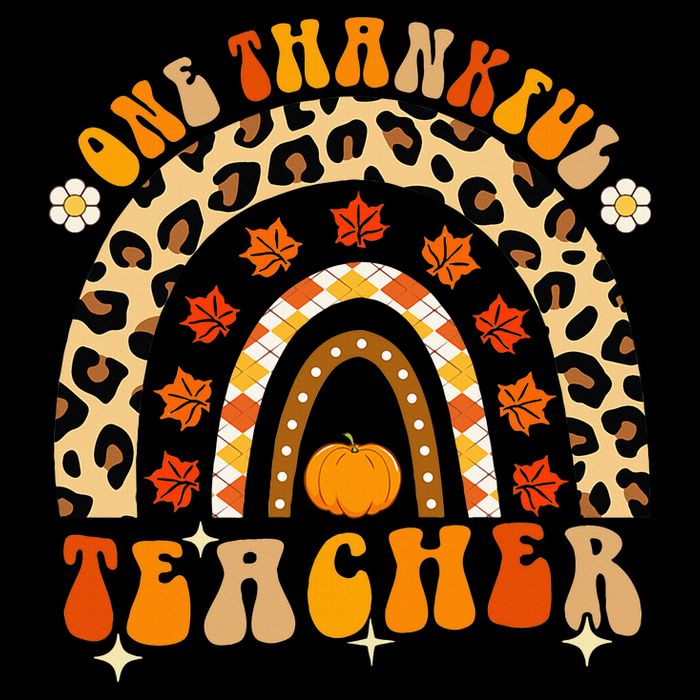 One Thankful Teacher Thanksgiving Rainbow Leopard Fall Flat Bill Trucker Hat