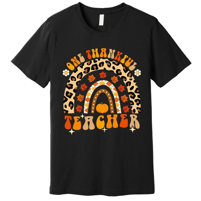 One Thankful Teacher Thanksgiving Rainbow Leopard Fall Premium T-Shirt