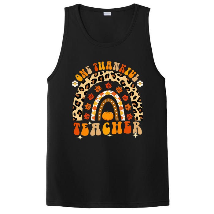 One Thankful Teacher Thanksgiving Rainbow Leopard Fall PosiCharge Competitor Tank