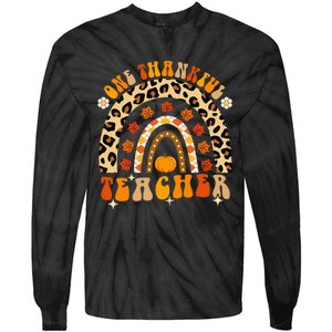 One Thankful Teacher Thanksgiving Rainbow Leopard Fall Tie-Dye Long Sleeve Shirt