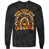 One Thankful Teacher Thanksgiving Rainbow Leopard Fall Tie-Dye Long Sleeve Shirt