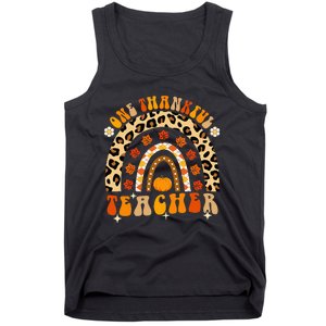 One Thankful Teacher Thanksgiving Rainbow Leopard Fall Tank Top