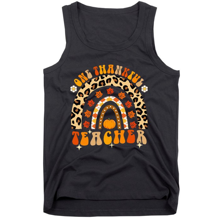 One Thankful Teacher Thanksgiving Rainbow Leopard Fall Tank Top